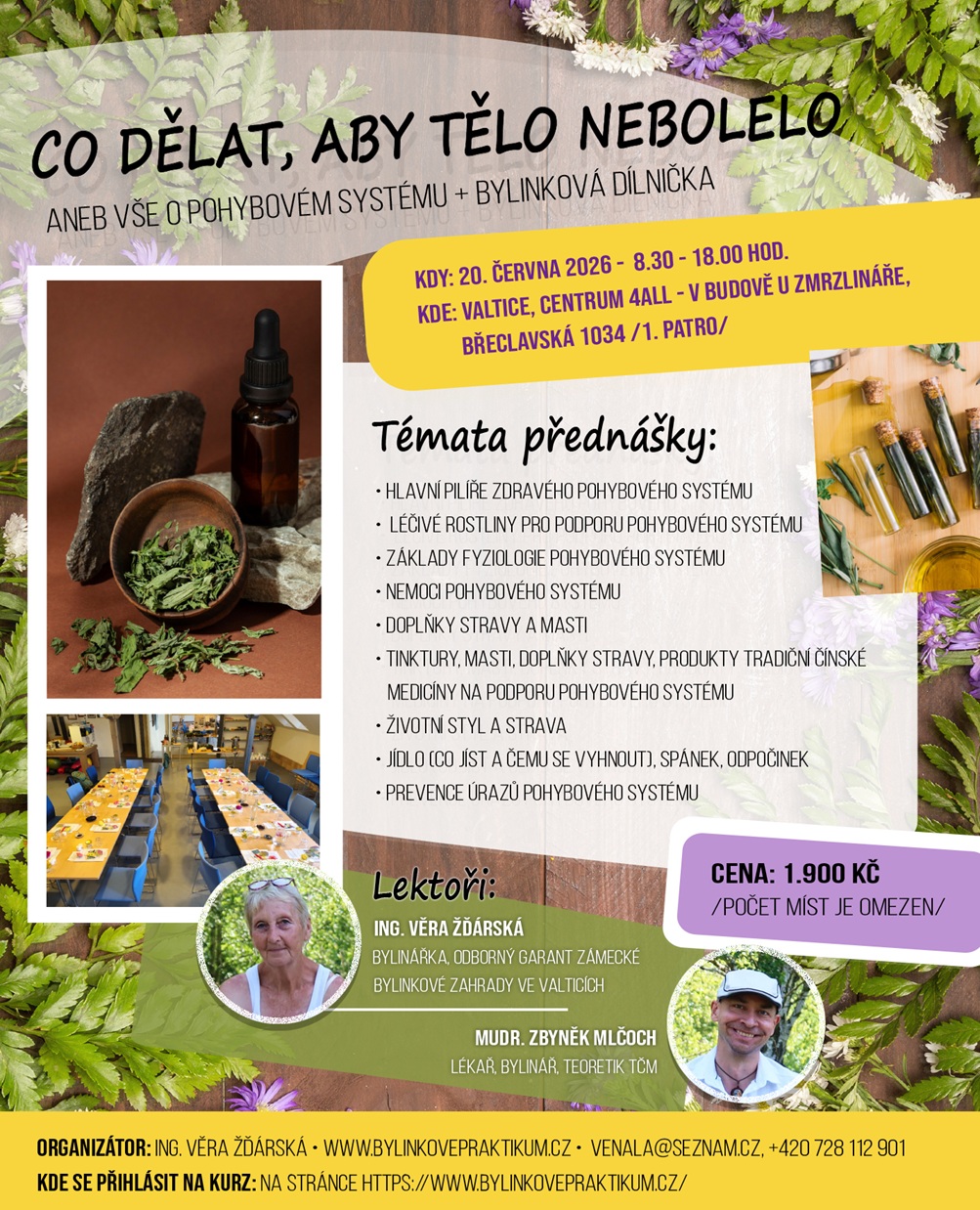 Bylinková akce Valtice 20.6.2026 "Co dělat aby tělo nebolelo aneb vše o pohybovém systému + bylinková dílnička"