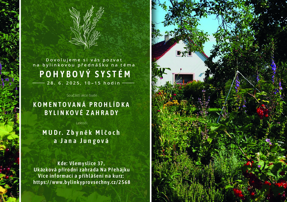 Přednáška POHYBOVÝ SYSTÉM a komentovaná prohlídka bylinkové zahrady, Všemyslice 28.6.2025