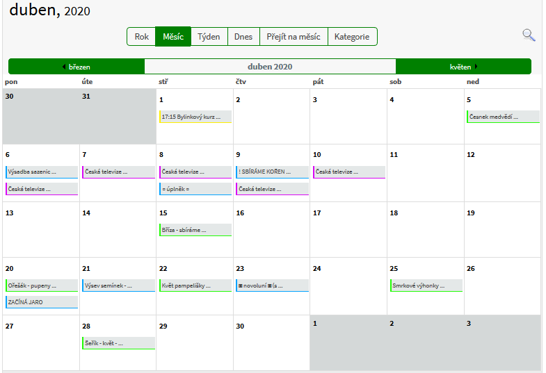 Bylinkový kalendář - přednášky, kurzy, bylinkové události a čas vhodný na sběr různých bylinek